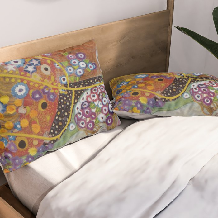 Gustav Klimt - The Mermaids II with poppies oceanic / floral portrait painting Pillow Sham Gallery Image 2