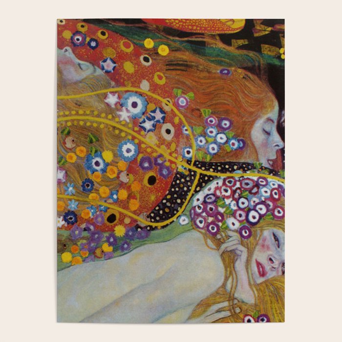 Gustav Klimt - The Mermaids II with poppies oceanic / floral portrait painting Poster Gallery Image 4