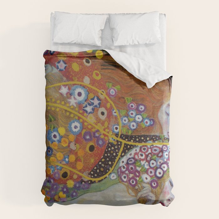 Gustav Klimt - The Mermaids II with poppies oceanic / floral portrait painting Duvet Cover Gallery Image 6