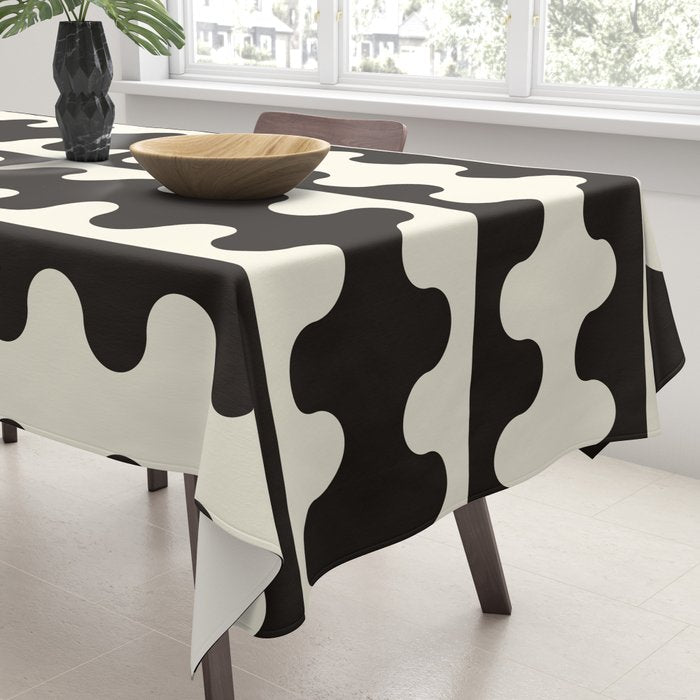 Abstract Mid-Century Black & White Wavy Pattern Tablecloth Gallery Image 3