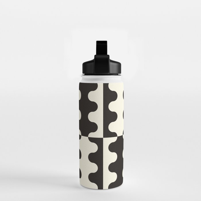 Abstract Mid-Century Black & White Wavy Pattern Water Bottle Gallery Image 2