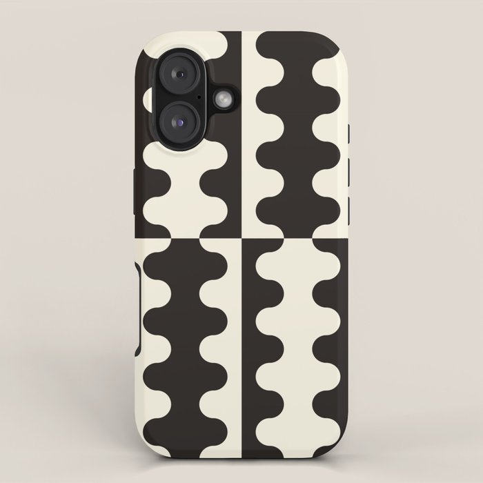 Abstract Mid-Century Black & White Wavy Pattern iPhone Case Gallery Image 1