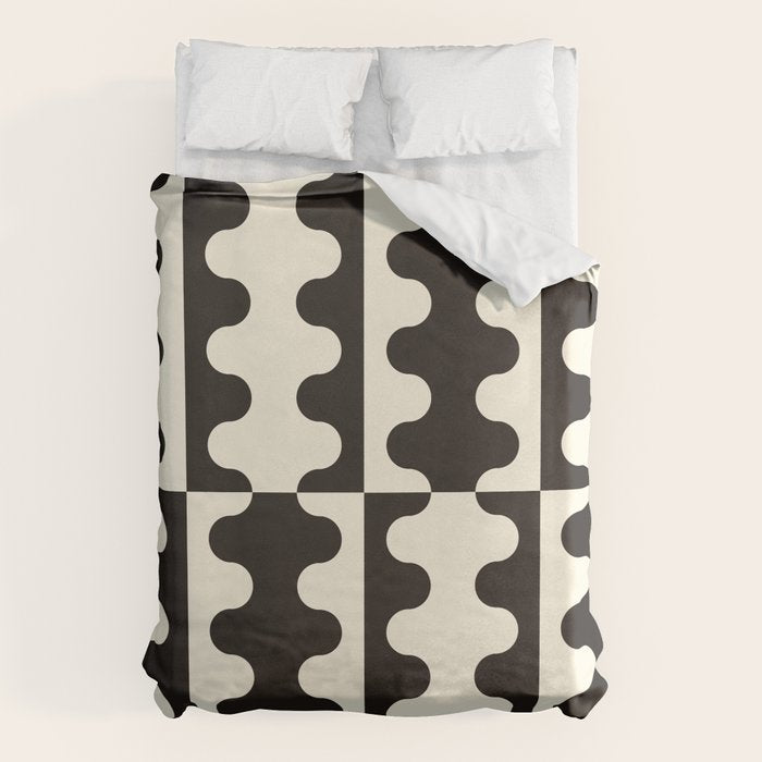 Abstract Mid-Century Black & White Wavy Pattern Duvet Cover Gallery Image 1