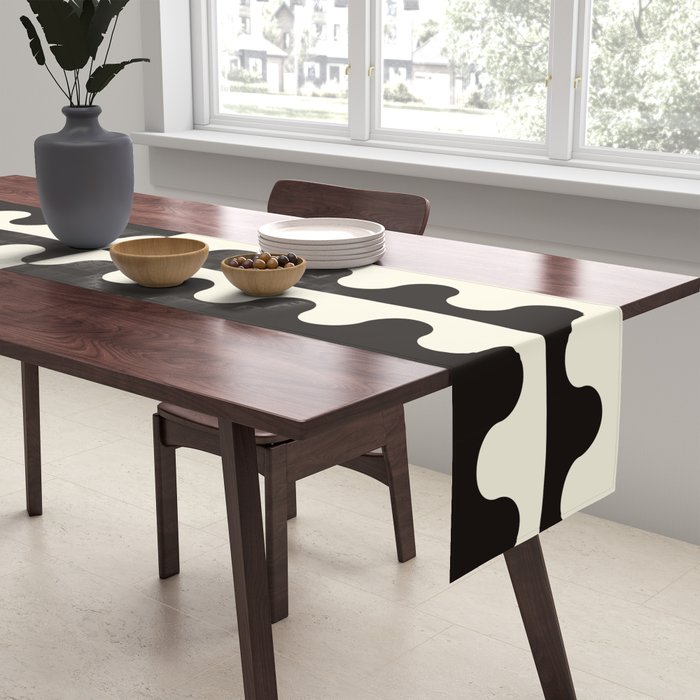 Abstract Mid-Century Black & White Wavy Pattern Table Runner Gallery Image 2