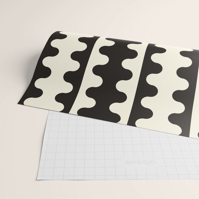 Abstract Mid-Century Black & White Wavy Pattern Wrapping Paper Gallery Image 2