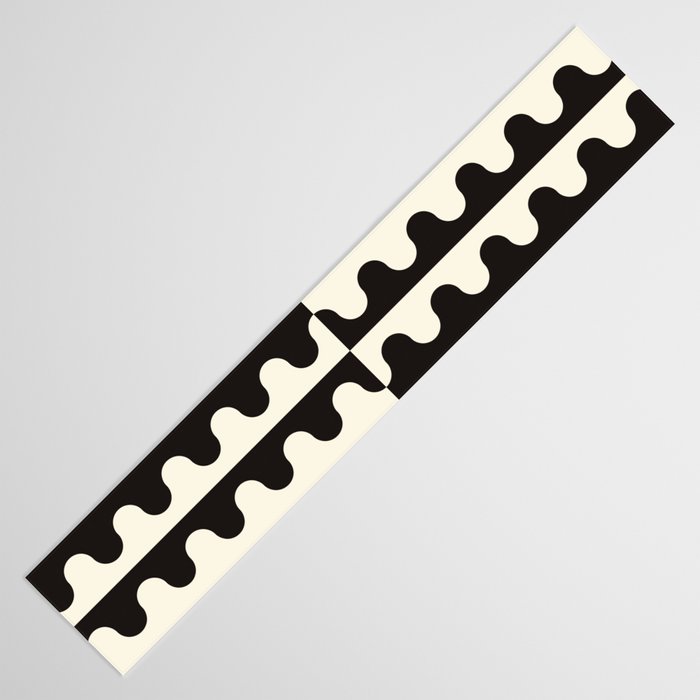 Abstract Mid-Century Black & White Wavy Pattern Table Runner Gallery Image 3