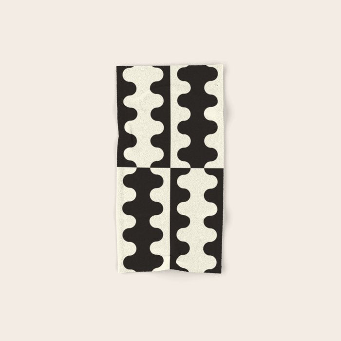Abstract Mid-Century Black & White Wavy Pattern Bath Towel Gallery Image 1