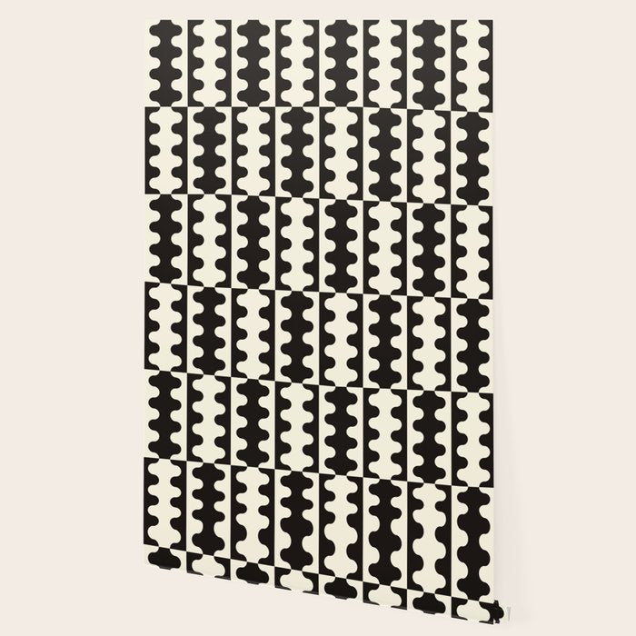 Abstract Mid-Century Black & White Wavy Pattern Wallpaper Gallery Image 2