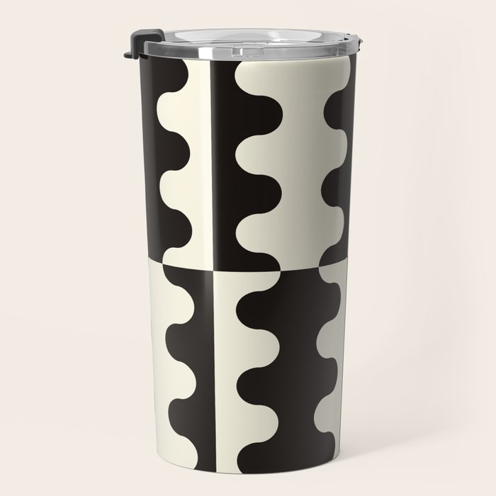 Abstract Mid-Century Black & White Wavy Pattern Travel Mug Gallery Image 3