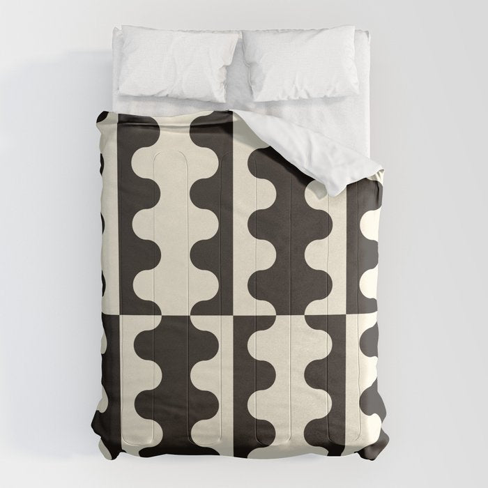 Abstract Mid-Century Black & White Wavy Pattern Comforter Gallery Image 1