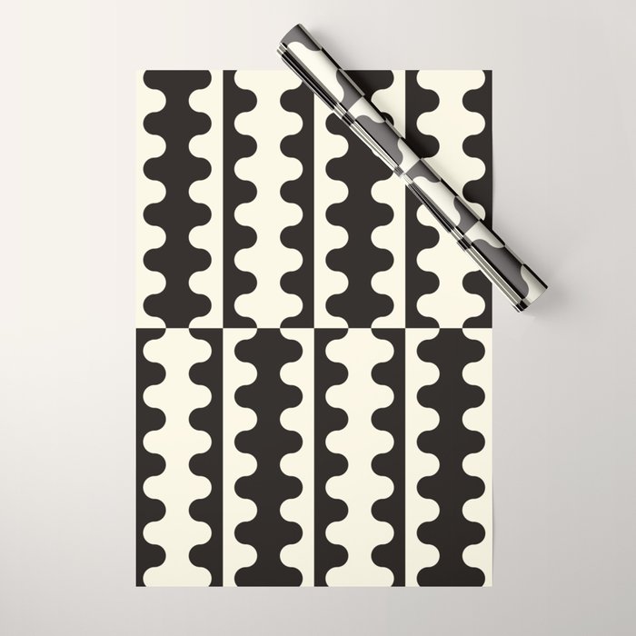 Abstract Mid-Century Black & White Wavy Pattern Wrapping Paper Gallery Image 1