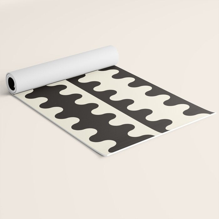 Abstract Mid-Century Black & White Wavy Pattern Yoga Mat Gallery Image 2