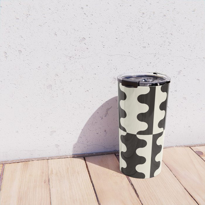 Abstract Mid-Century Black & White Wavy Pattern Travel Mug Gallery Image 4