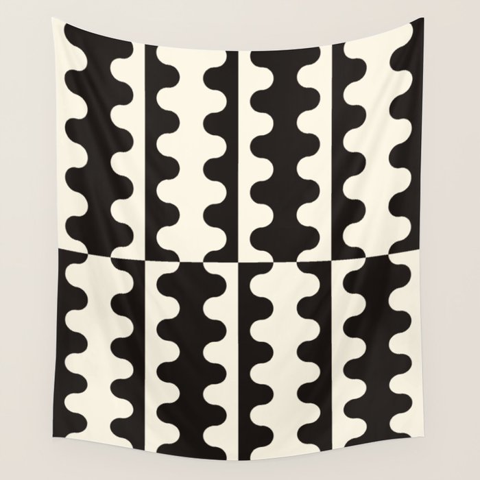 Abstract Mid-Century Black & White Wavy Pattern Wall Tapestry Gallery Image 4