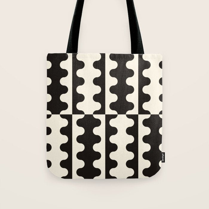 Abstract Mid-Century Black & White Wavy Pattern Tote Bag Gallery Image 1