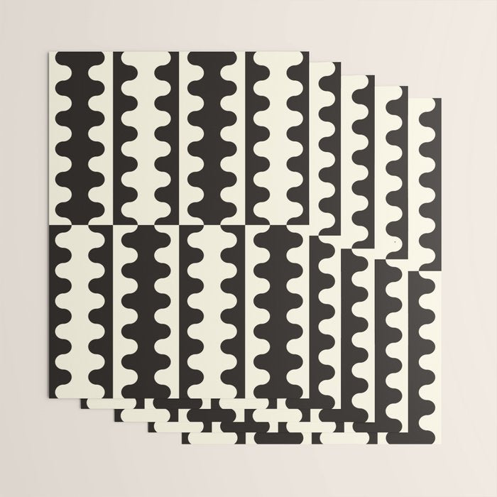 Abstract Mid-Century Black & White Wavy Pattern Wrapping Paper Gallery Image 3