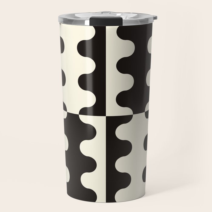 Abstract Mid-Century Black & White Wavy Pattern Travel Mug Gallery Image 1