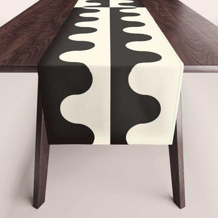 Abstract Mid-Century Black & White Wavy Pattern Table Runner Gallery Image 1