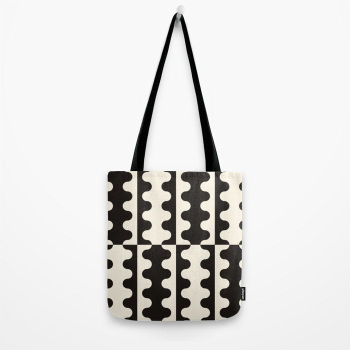 Abstract Mid-Century Black & White Wavy Pattern Tote Bag Gallery Image 2