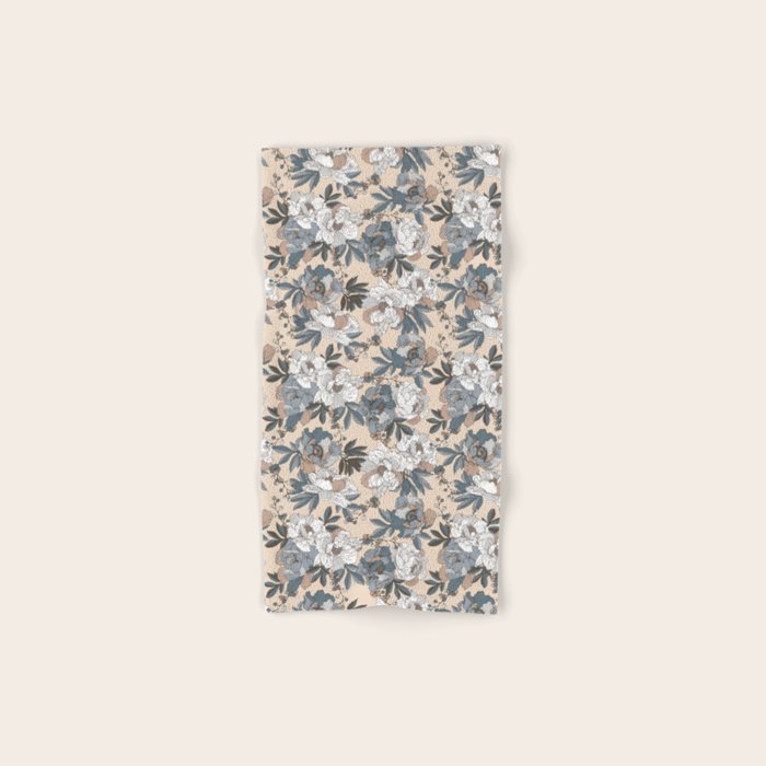 pattern lush blue, beige and white peonies Bath Towel Gallery Image 1