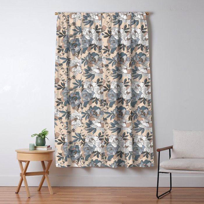 pattern lush blue, beige and white peonies Window Curtain Gallery Image 5