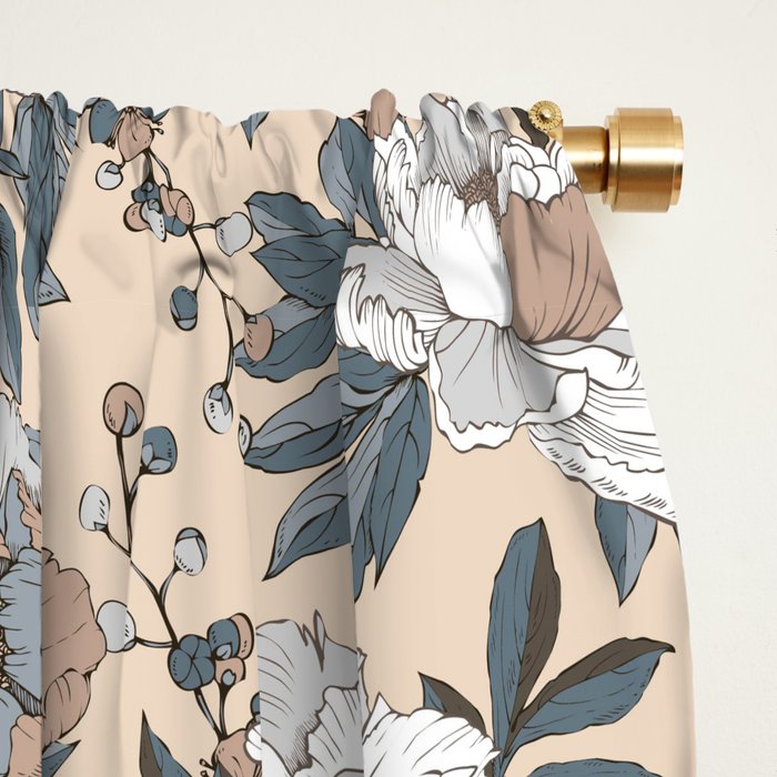 pattern lush blue, beige and white peonies Window Curtain Gallery Image 2