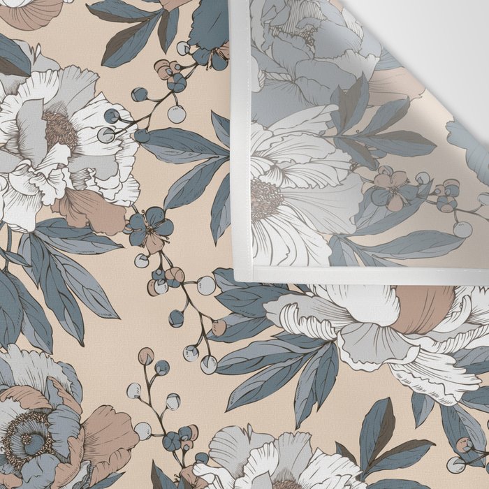 pattern lush blue, beige and white peonies Wall Tapestry Gallery Image 3