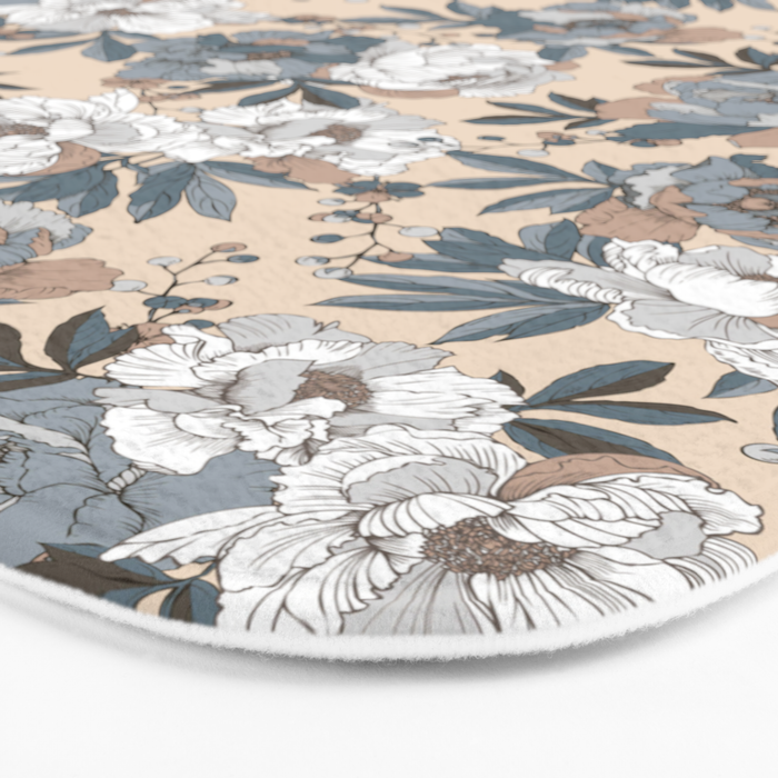 pattern lush blue, beige and white peonies Bath Mat Gallery Image 3