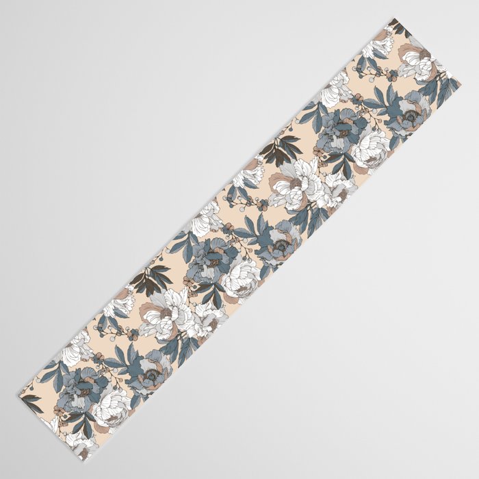 pattern lush blue, beige and white peonies Table Runner Gallery Image 3