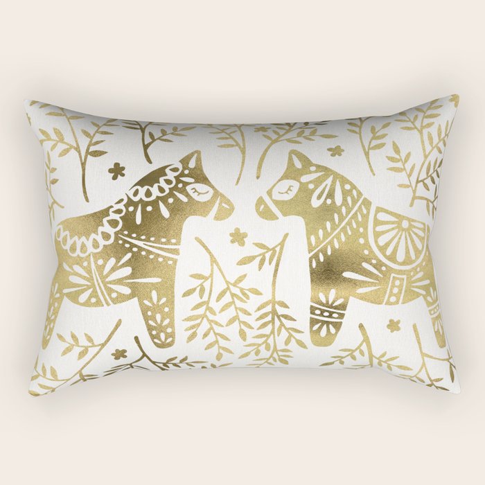 Swedish Dala Horses - Gold Palette Rectangular Pillow Gallery Image 2