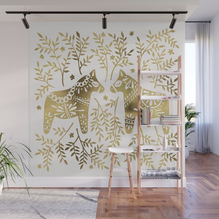 Swedish Dala Horses - Gold Palette Wall Mural Gallery Image 1