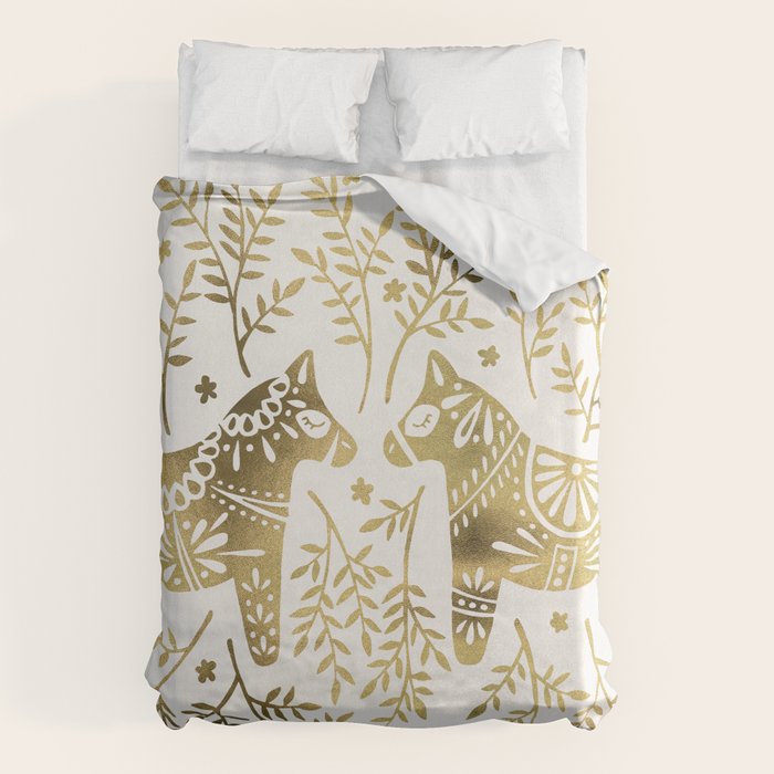 Swedish Dala Horses - Gold Palette Duvet Cover Gallery Image 6