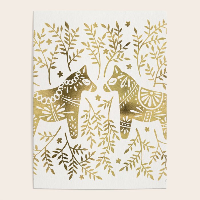 Swedish Dala Horses - Gold Palette Poster Gallery Image 4