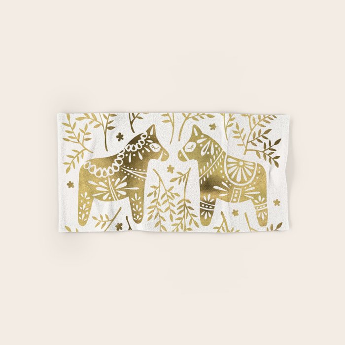 Swedish Dala Horses - Gold Palette Bath Towel Gallery Image 1