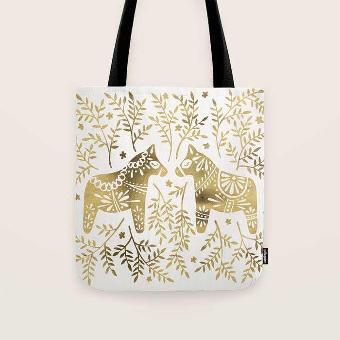 Swedish Dala Horses - Gold Palette Tote Bag Gallery Image 1