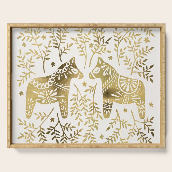 Swedish Dala Horses - Gold Palette Serving Tray Gallery Image 1