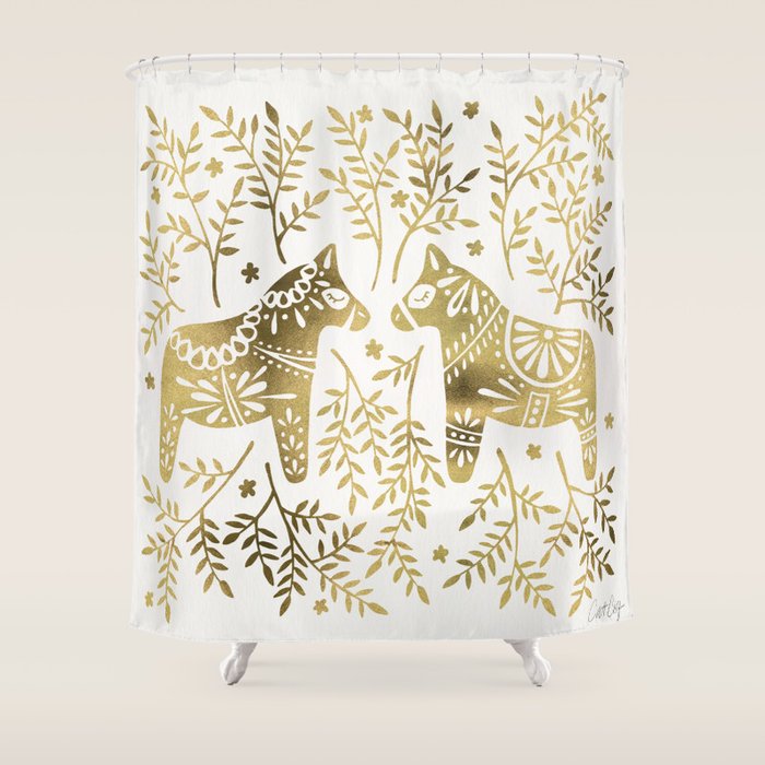 Swedish Dala Horses - Gold Palette Shower Curtain Gallery Image 1