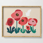 Poppy flowers and bird Serving Tray Gallery Image 1