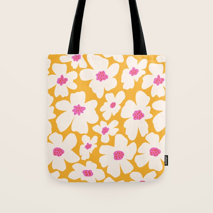 Retro Daisy - Yellow, Pink and White Tote Bag Gallery Image 1