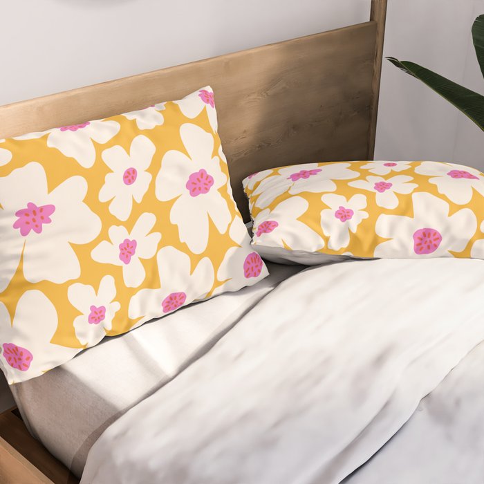 Retro Daisy - Yellow, Pink and White Pillow Sham Gallery Image 2