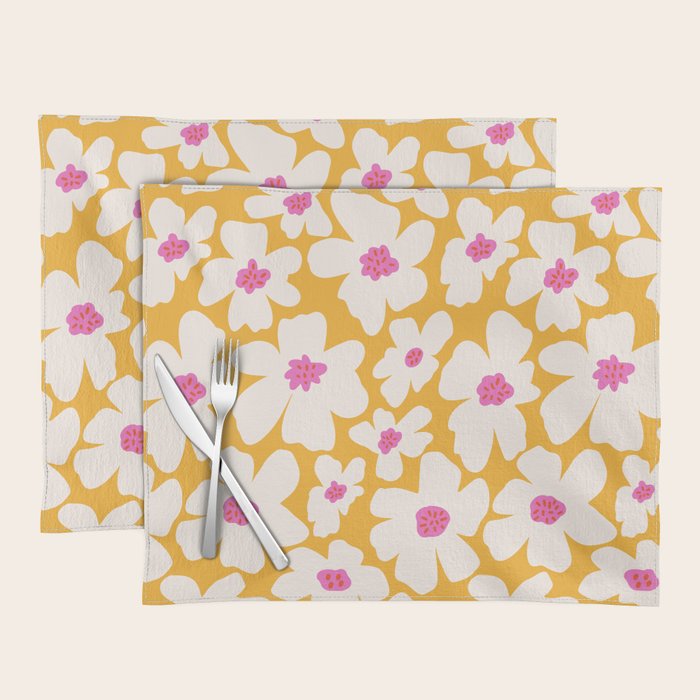Retro Daisy - Yellow, Pink and White Placemat Gallery Image 1