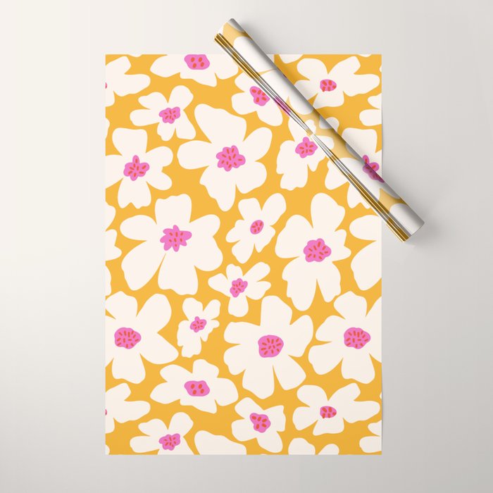Retro Daisy - Yellow, Pink and White Wrapping Paper Gallery Image 1