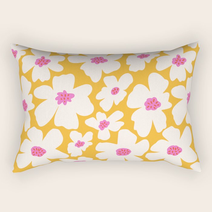 Retro Daisy - Yellow, Pink and White Rectangular Pillow Gallery Image 2