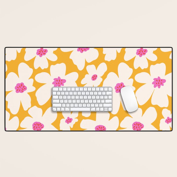 Retro Daisy - Yellow, Pink and White Desk Mat Gallery Image 1