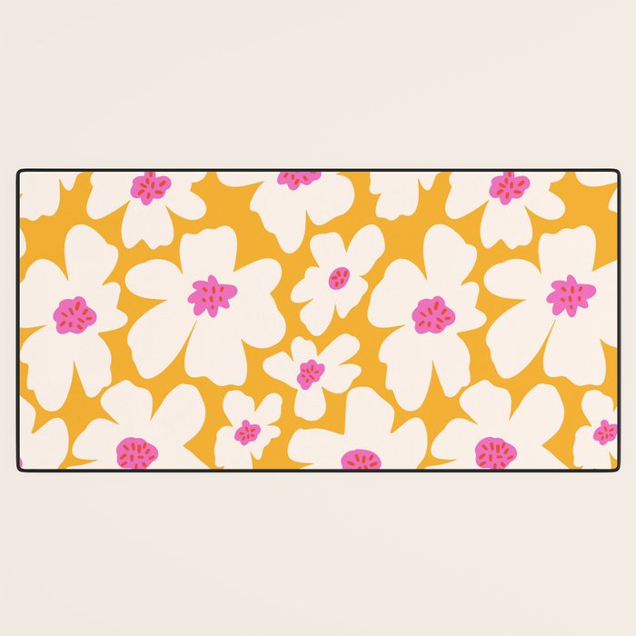 Retro Daisy - Yellow, Pink and White Desk Mat Gallery Image 3