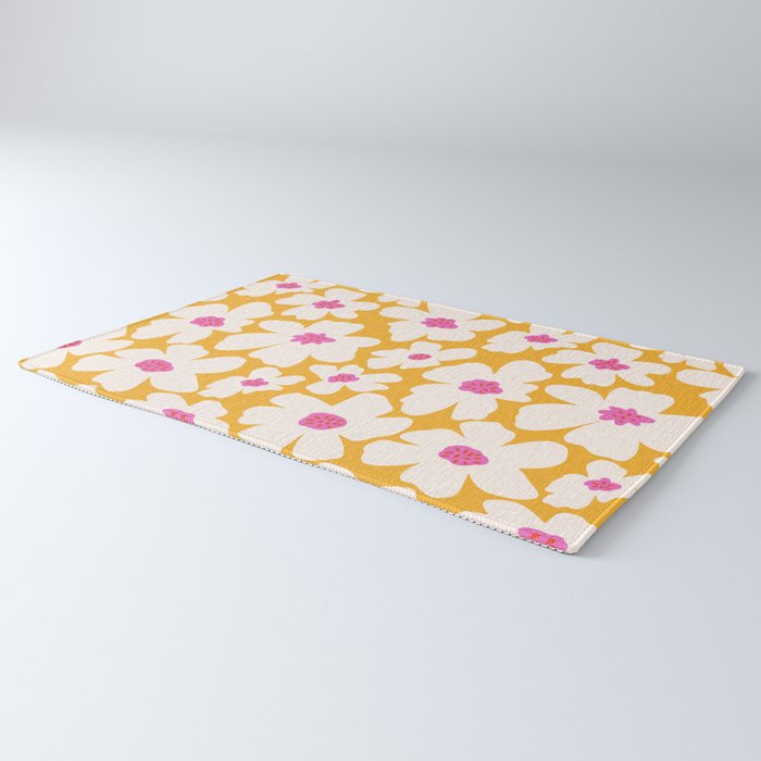 Retro Daisy - Yellow, Pink and White Rug Gallery Image 3