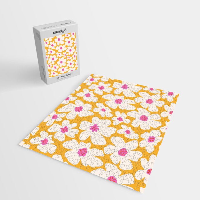 Retro Daisy - Yellow, Pink and White Jigsaw Puzzle Gallery Image 2