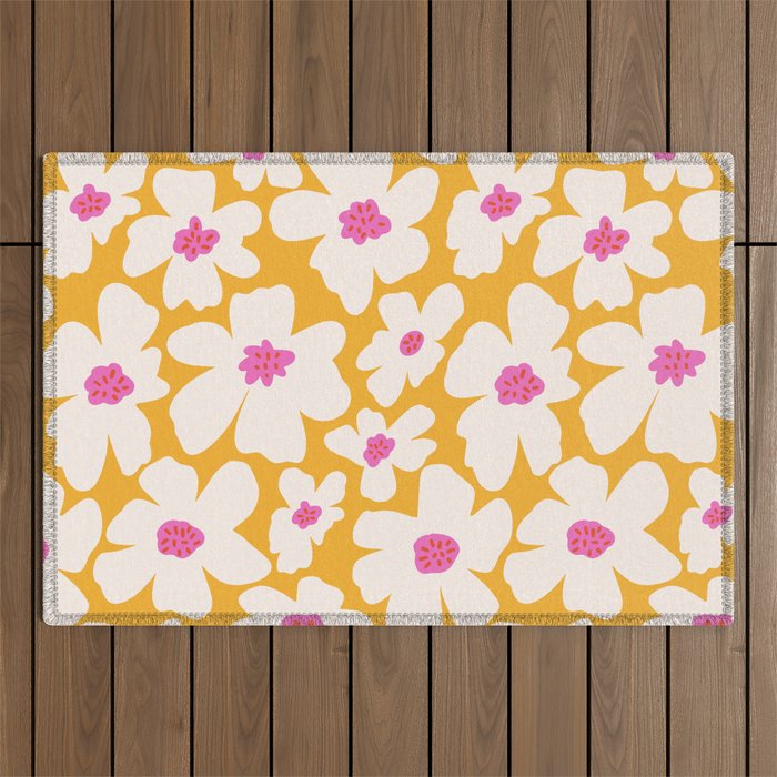 Retro Daisy - Yellow, Pink and White Outdoor Rug Gallery Image 1