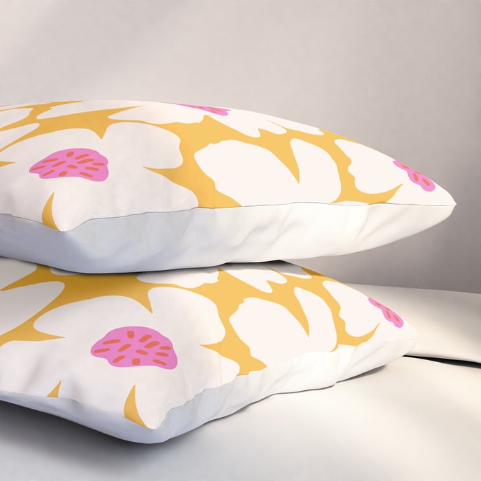 Retro Daisy - Yellow, Pink and White Pillow Sham Gallery Image 3