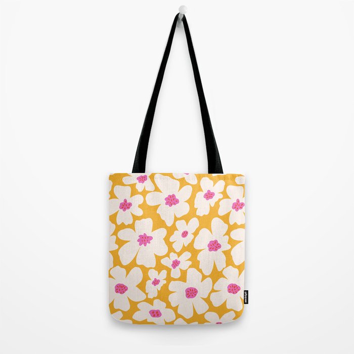 Retro Daisy - Yellow, Pink and White Tote Bag Gallery Image 2